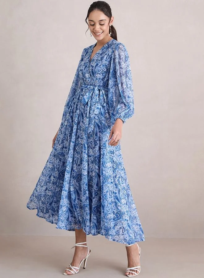 Femmella Femmella Paisley Print Balloon Sleeve Wrap Maxi Dress