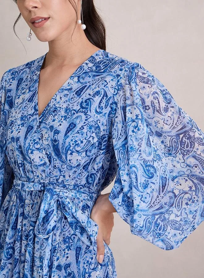 Femmella Femmella Paisley Print Balloon Sleeve Wrap Maxi Dress