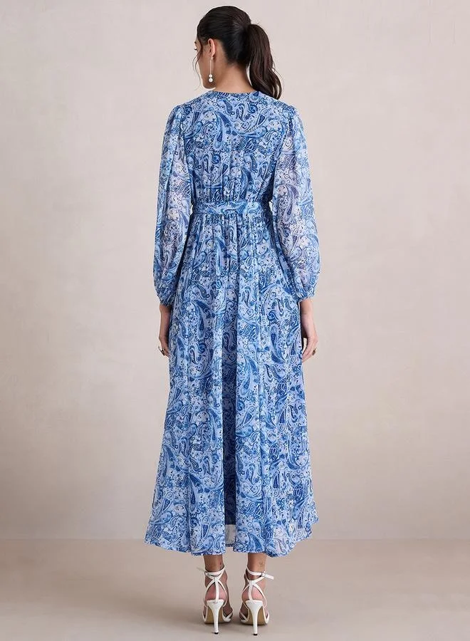Femmella Femmella Paisley Print Balloon Sleeve Wrap Maxi Dress
