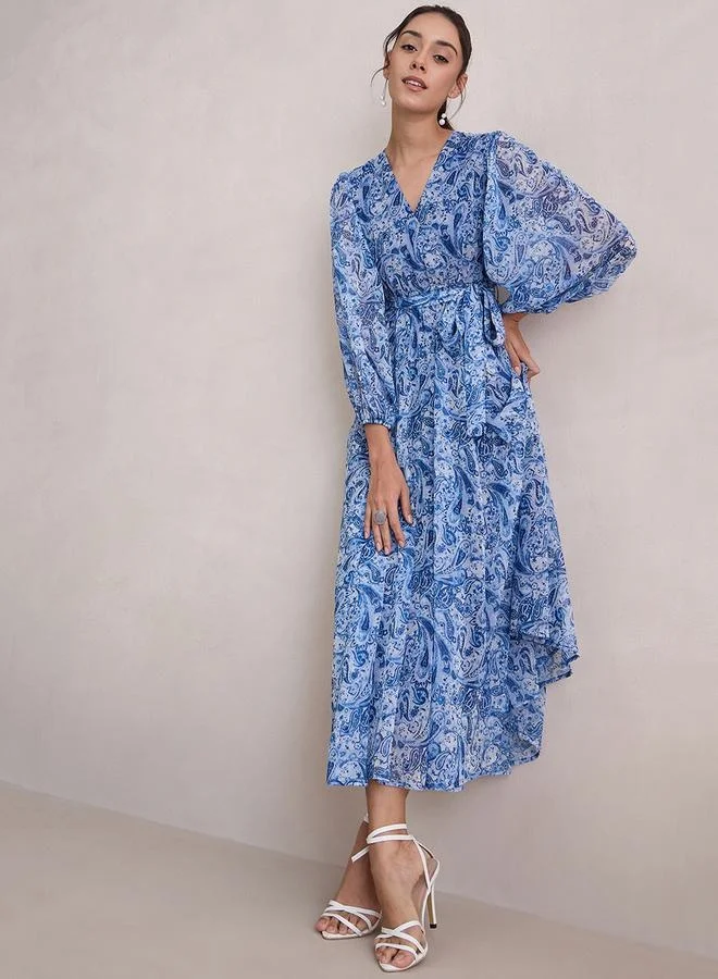 Femmella Femmella Paisley Print Balloon Sleeve Wrap Maxi Dress