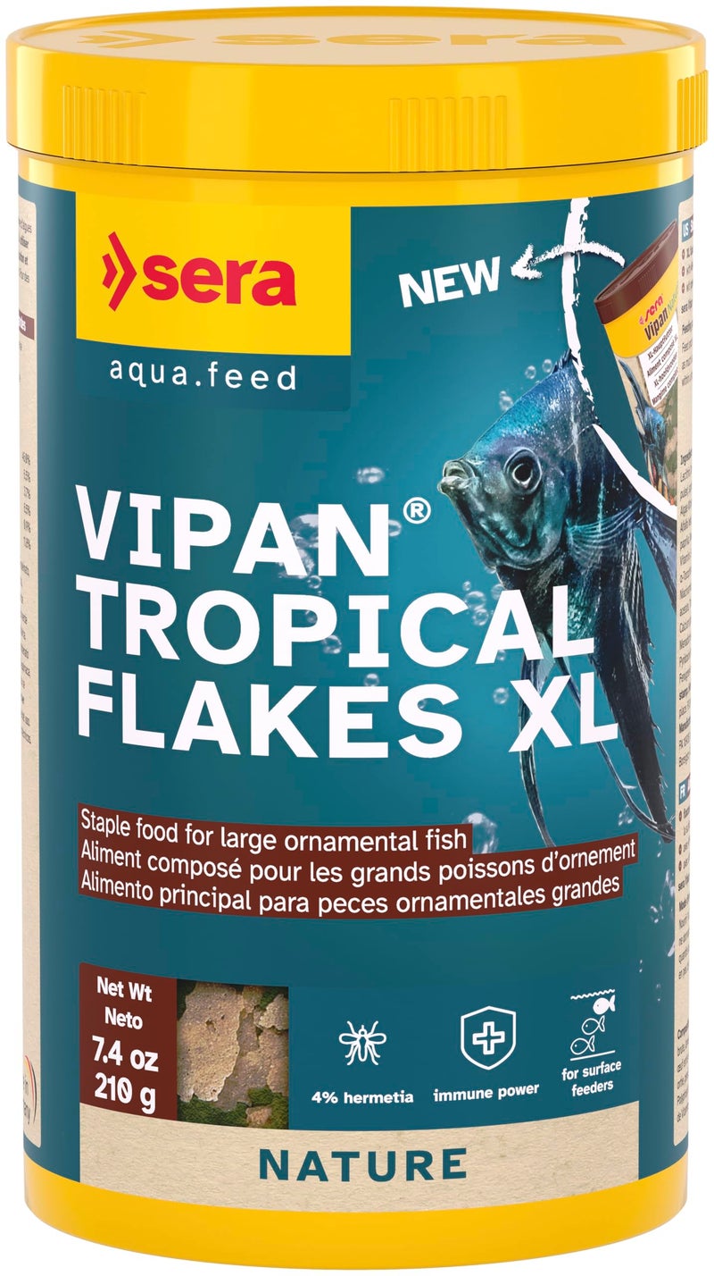 sera Vipan Tropical Flakes XL 7.4 oz. I Premium XL Staple Food for Ornamental Fish | Insect Meal & Prebiotic Effect | Free from Colorants and Preservatives | Perfect for Surface Feeders - Image 1