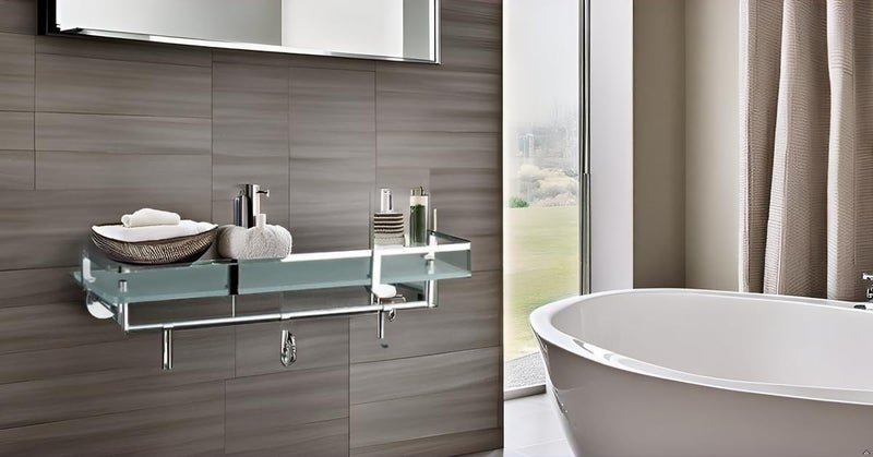 INOCI Neptune Series Chrome Finish 12x6 Rectangular Glass Wall Shelf with Chrome Hooks for Bathroom/Bedroom/Kitchen  - Image 4