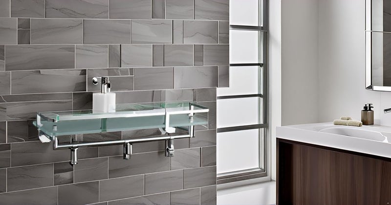 INOCI Neptune Series Chrome Finish 12x6 Rectangular Glass Wall Shelf with Chrome Hooks for Bathroom/Bedroom/Kitchen  - Image 3