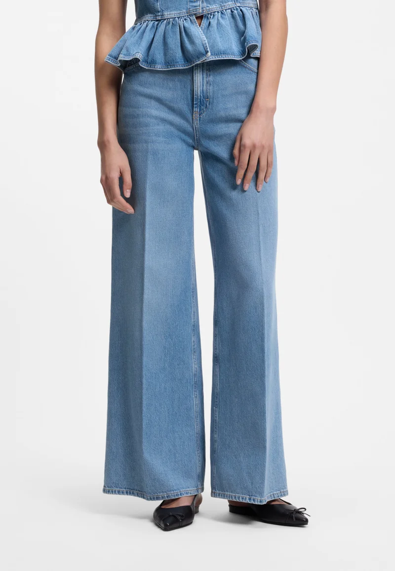 Wide-leg-fit jeans in light-blue denim