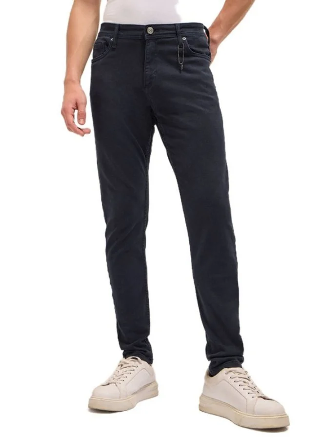 THE BEAR HOUSE Men's Dark Blue with Light Fade Mid-Rise Slim Fit Jeans Classic Comfort With Modern Style, Perfect For Everyday Casual Looks And Effortless Streetwear Vibes