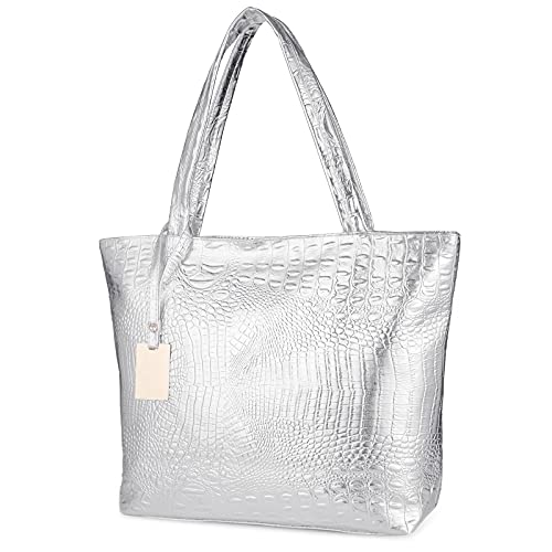 SUMGOGO Purse and Handbag for Women Crocodile Satchel Large Shoulder Tote Bag Wallets (Silver) - Image 2