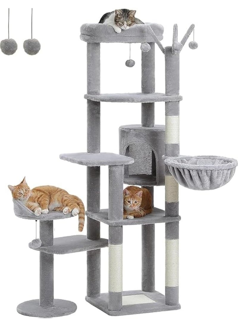 150cm Cactus Cat Tree, Tall Cat Tree for Large Cat, Multi-Level Cat Tower, Cat Tree for Indoor Cats, Cat Condo with Large Hammock, Scratching Post, and 2 Perches (Grey) - pzsku/Z55531AD74AAB92447EC6Z/45/_/1733203982/90193376-f810-498b-a284-efe2bfe6388b