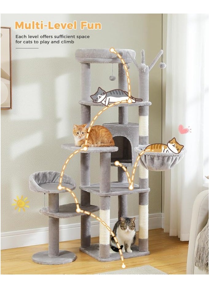 150cm Cactus Cat Tree, Tall Cat Tree for Large Cat, Multi-Level Cat Tower, Cat Tree for Indoor Cats, Cat Condo with Large Hammock, Scratching Post, and 2 Perches (Grey) - pzsku/Z55531AD74AAB92447EC6Z/45/_/1733203992/7e5847b6-7146-4cfb-a147-c0e9cba0dd68