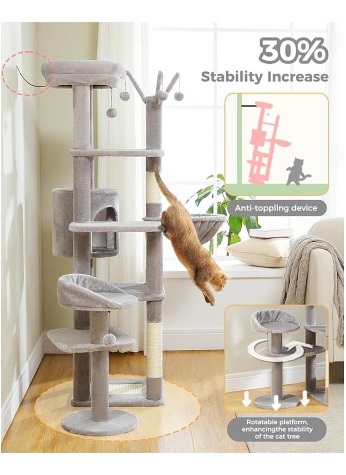 150cm Cactus Cat Tree, Tall Cat Tree for Large Cat, Multi-Level Cat Tower, Cat Tree for Indoor Cats, Cat Condo with Large Hammock, Scratching Post, and 2 Perches (Grey) - pzsku/Z55531AD74AAB92447EC6Z/45/_/1733204022/8ed71ed3-07c9-42d4-a163-31b1616f69fe