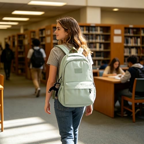 JARKJARD Aesthetic Backpack Cute Backpack for School College Backpack Large Capacity Bookbags for Girls Women Students Casual Travel Daypacks Solid ColorGreen - Image 3