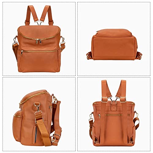 Minsong Diaper Bag Backpack,Fashion Leather Mommy Backpacks,Travel Toddler Baby Diaper Bags with in Bag Organizer and Changing Pad (Brown) - Image 3