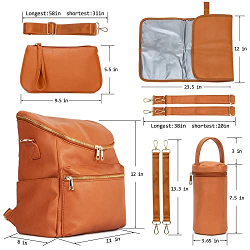 Minsong Diaper Bag Backpack,Fashion Leather Mommy Backpacks,Travel Toddler Baby Diaper Bags with in Bag Organizer and Changing Pad (Brown) - Image 2