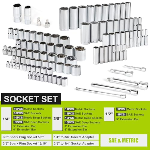 FASTPRO 249-Piece Mechanics Tool Set, SAE and Metric Socket Wrench Set, Include 1/2", 3/8", 1/4" Drive Sizes, Combination Wrenches, Ratchets, Hex Keys, Tool Kit for Auto Repairs and Maintenance - Image 3