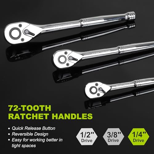 FASTPRO 249-Piece Mechanics Tool Set, SAE and Metric Socket Wrench Set, Include 1/2", 3/8", 1/4" Drive Sizes, Combination Wrenches, Ratchets, Hex Keys, Tool Kit for Auto Repairs and Maintenance - Image 4
