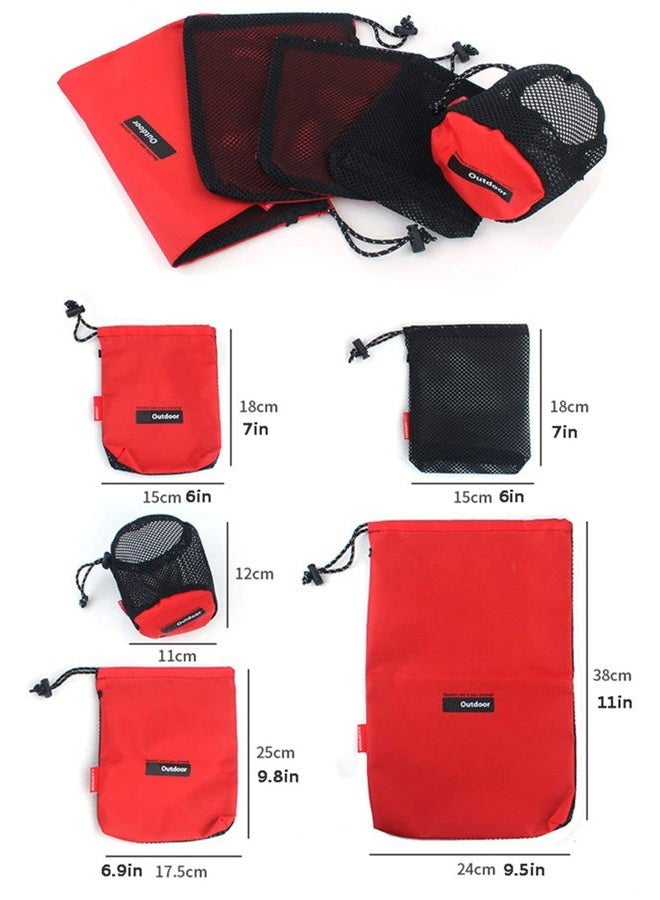 Vikodah Drawstring Bag Nylon Cinch and Ditty Stuff Pouch,Mesh-Stuff-Sack for Camping Travel Gym Sports Storage 5-in-1 - Image 2