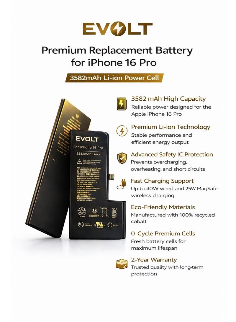 ايڤولت بطارية بديلة ممتازة من إيفولت لهاتف آيفون 16 برو - خلية طاقة ليثيوم أيون بسعة 3582 مللي أمبير - Image 4