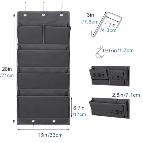 Elepure 5 Pockets Over the Door Organizer and Storage Hanging with Hooks, Wall Mount Office Supplies File Folders Document Holder for Notebooks, Paper,Supplies, Closets, Families, Filing (Gray) - Image 2