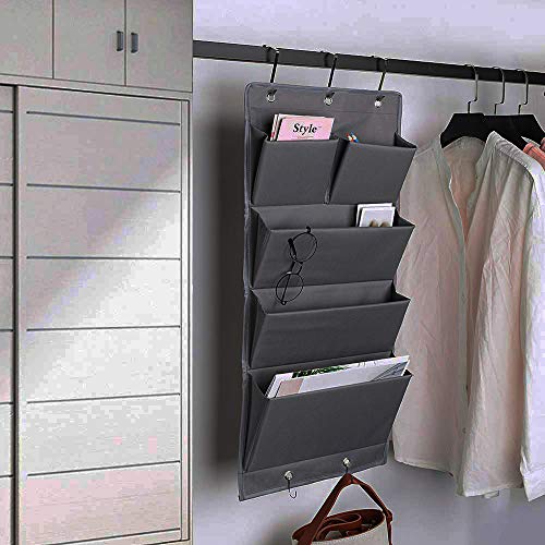 Elepure 5 Pockets Over the Door Organizer and Storage Hanging with Hooks, Wall Mount Office Supplies File Folders Document Holder for Notebooks, Paper,Supplies, Closets, Families, Filing (Gray) - Image 3