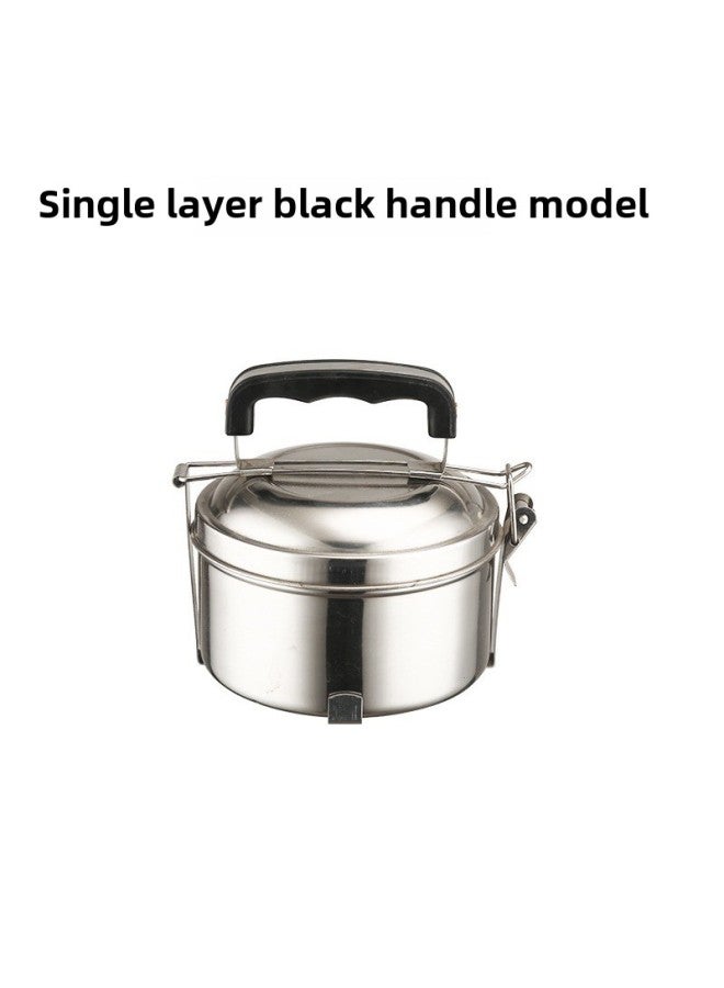 Cross-border Multi-layer Stainless Steel Lunch Box Single-layer Food Basket Pot Basket Food Lattice Tableware Lunch Box Food Lattice Box-Specifications:Black Handle Single Layer-Color:14CM  - Image 1