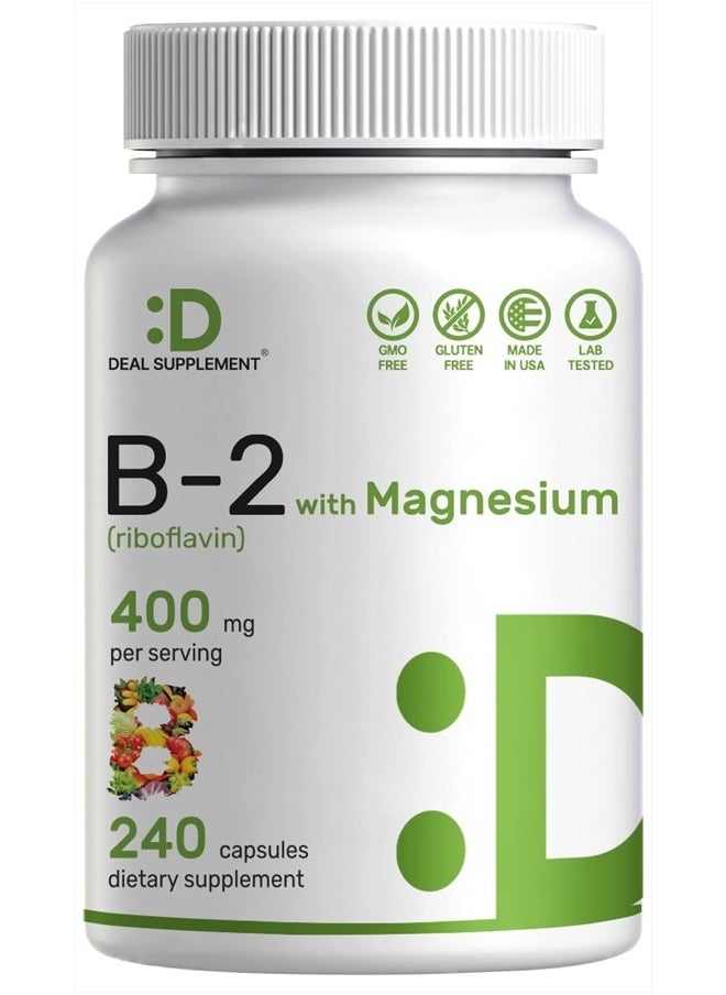 DEAL SUPPLEMENT - فيتامين ب2 ريبوفلافين 400 مجم، 240 كبسولة | مجموعة فيتامينات ومعادن أساسية مع جليسينات المغنيسيوم | يعزز صحة الخلايا وإنتاج الطاقة - Image 1