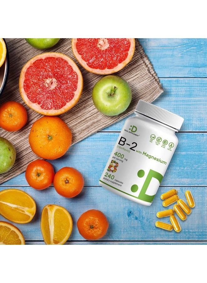 DEAL SUPPLEMENT - فيتامين ب2 ريبوفلافين 400 مجم، 240 كبسولة | مجموعة فيتامينات ومعادن أساسية مع جليسينات المغنيسيوم | يعزز صحة الخلايا وإنتاج الطاقة - Image 1