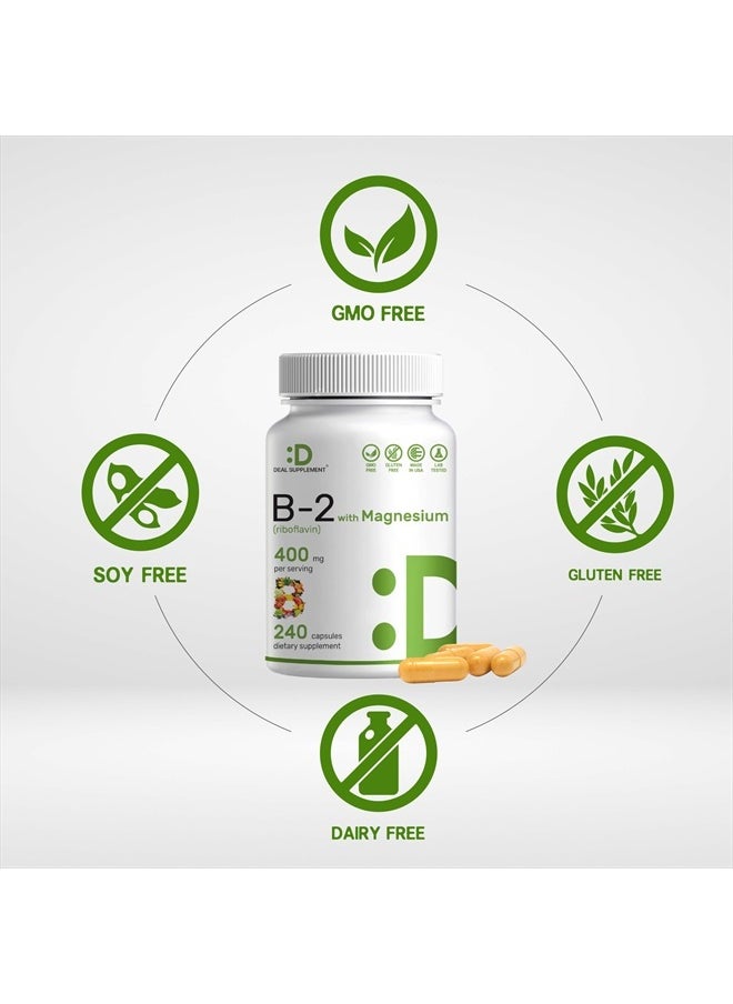 DEAL SUPPLEMENT - فيتامين ب2 ريبوفلافين 400 مجم، 240 كبسولة | مجموعة فيتامينات ومعادن أساسية مع جليسينات المغنيسيوم | يعزز صحة الخلايا وإنتاج الطاقة - Image 1