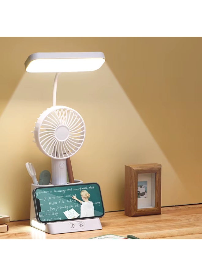 مصباح مكتب LED مطور 4 في 1 لحماية العين - أباجورة لاسلكية قابلة للشحن وإضاءة سهاري جانبية، تتضمن حامل أقلام وحامل هاتف للمذاكرة والعمل - Image 2