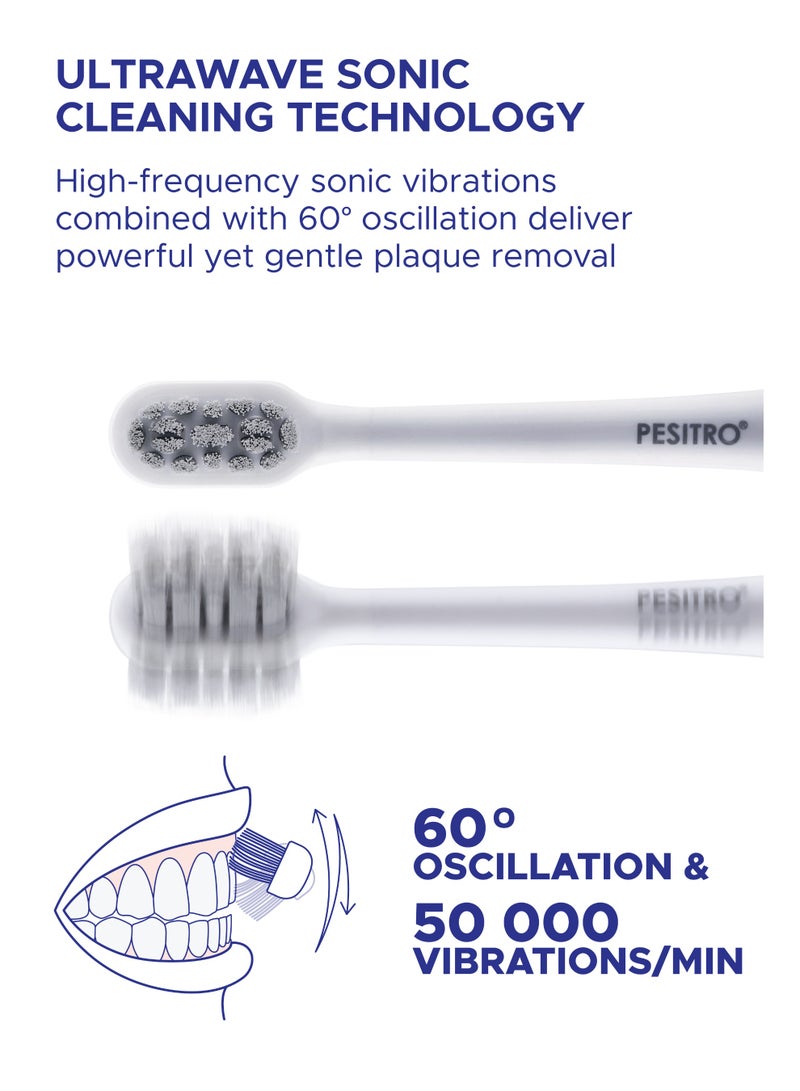 PESITRO VIBROSONIC Smart Electric Toothbrush – 50,000 Vibrations/Min, 5 Modes, UV-C Sterilization & USB-C Charging, Waterproof - Image 3