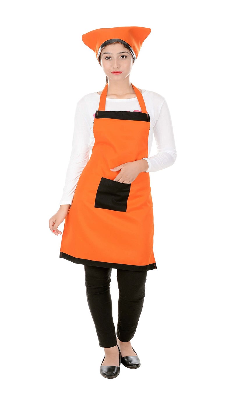 Switchon orange colour kitchen cooking apron with cap - Free size - Image 1