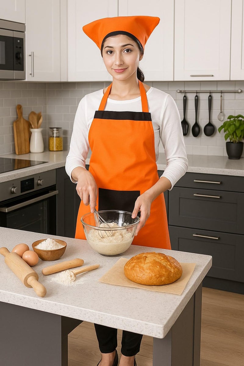 Switchon orange colour kitchen cooking apron with cap - Free size - Image 5