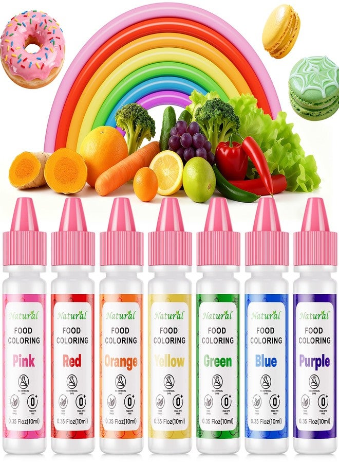 Cherrysea Natural Food Coloring 7 Colors Set 10ml, FD&C Dye Free & No Artificial Dyes Baking Supplies, Vibrant Rainbow Natural Edible Dye for Cake Decorating, Cookie Icing, Fondant Frosting & Slime| 0.35oz/Bottles - Image 1