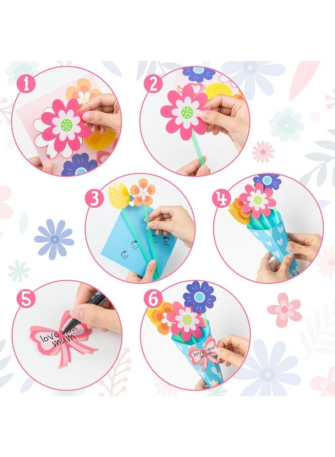 BeYumi Flower Bouquet Craft Kit - 72Pcs Mother's Day Flower Bouquet Craft in Two Colors for Kids Make Your Own Bunch of Flowers Teacher Appreciation Week DIY Gift School Classroom Home Fun Activities - Image 3
