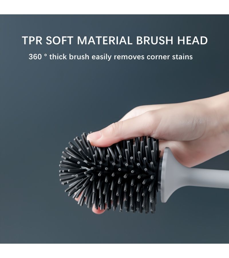 Black Silvery Plated Wall Mounted Toilet Brush Set With Round Plastic Design - Image 2