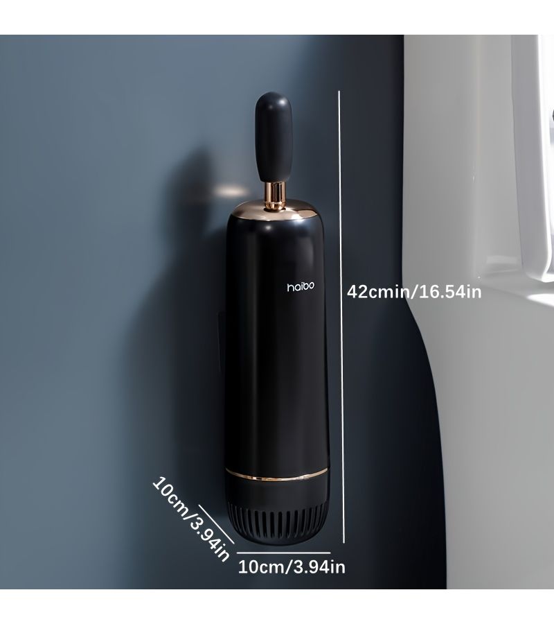 Black Silvery Plated Wall Mounted Toilet Brush Set With Round Plastic Design - Image 1