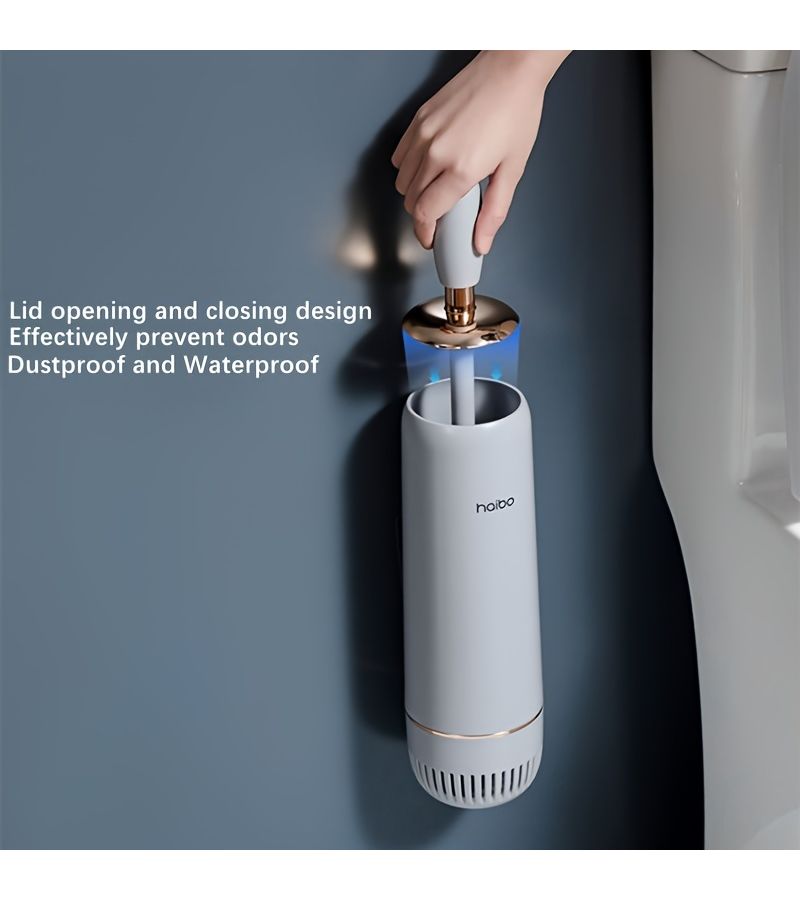 Black Silvery Plated Wall Mounted Toilet Brush Set With Round Plastic Design - Image 3