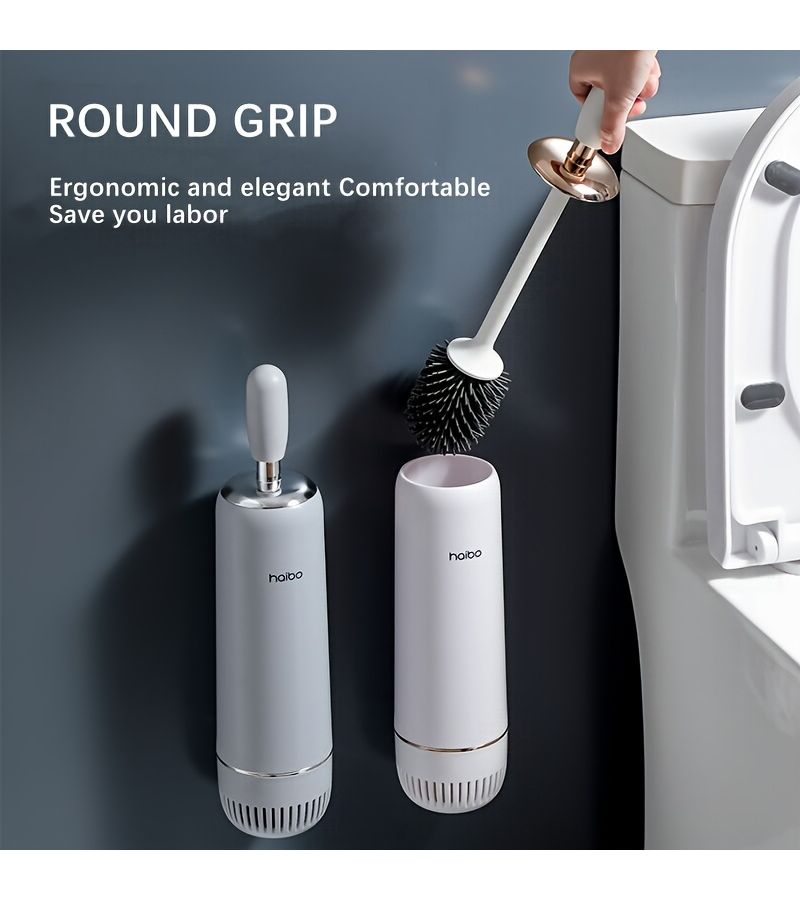 Black Silvery Plated Wall Mounted Toilet Brush Set With Round Plastic Design - Image 4