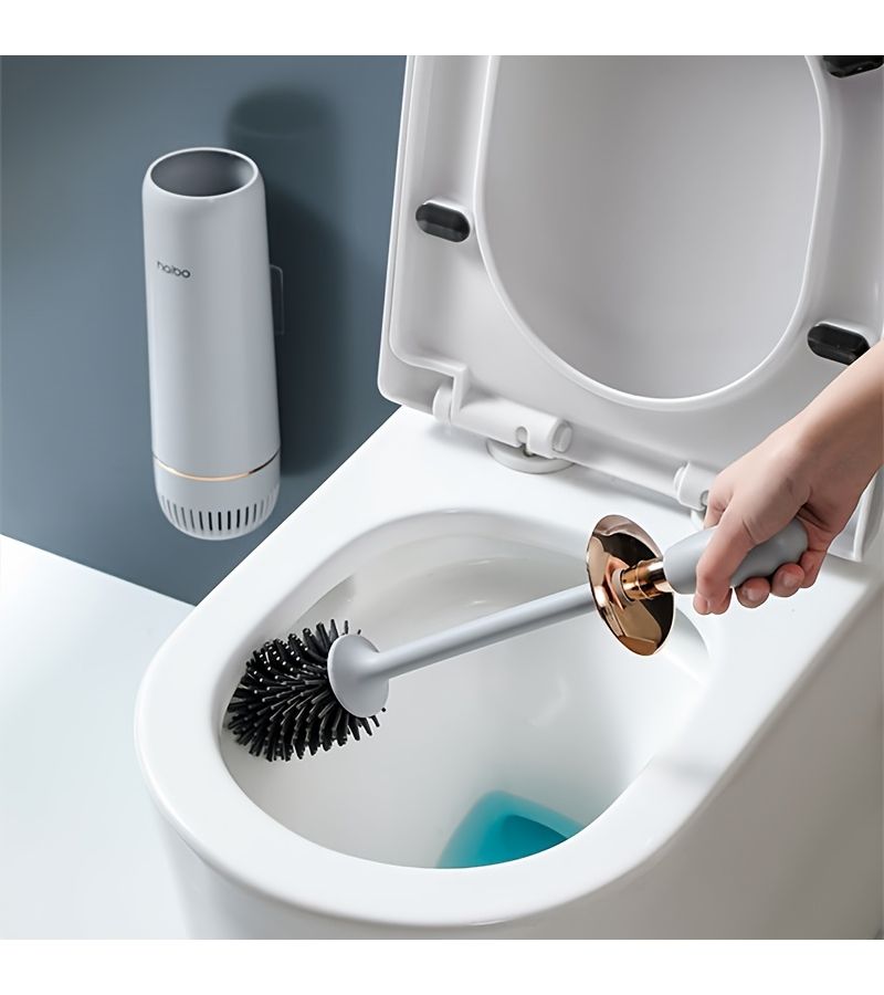 Black Silvery Plated Wall Mounted Toilet Brush Set With Round Plastic Design - Image 5