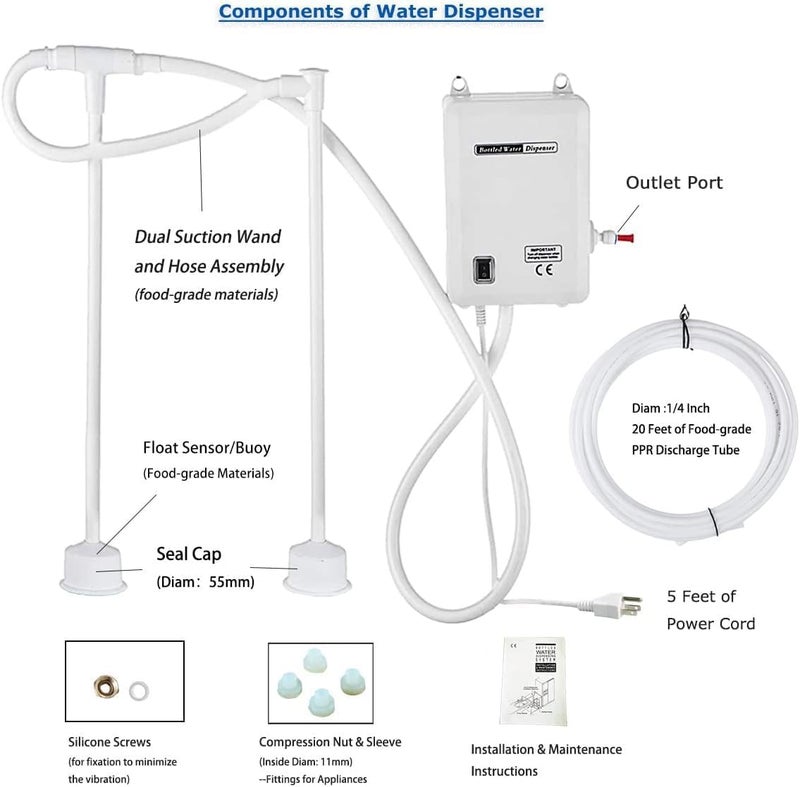 Verbesserte Bottle Water Dispenser Pump System Double-Tube for Refrigerator,5 Gallon Bottled Water Dispensing Pump Power 45PSI for Kitchen,110V Electric Drinking Water Bottle for Ice Coffee Tea Maker - Image 2
