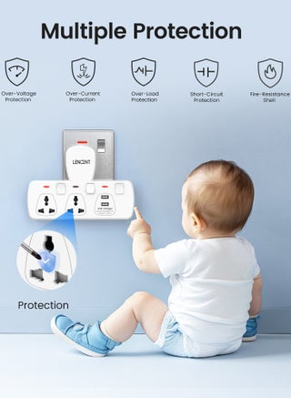 مقبس تمديد متعدد القابس LENCENT مع USB ، موسع مخرج كهربائي ثنائي الاتجاه مع 2 USB ، شاحن حائط ، محول قابس عالمي ، محطة شحن للمنزل والمكتب والمطبخ ، بتبديل فردي - view 2