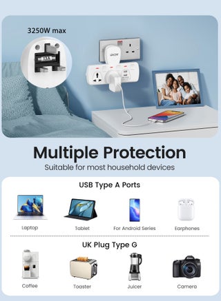 مقبس تمديد متعدد القابس LENCENT مع USB ، موسع مخرج كهربائي ثنائي الاتجاه مع 2 USB ، شاحن حائط ، محول قابس عالمي ، محطة شحن للمنزل والمكتب والمطبخ ، بتبديل فردي - view 3