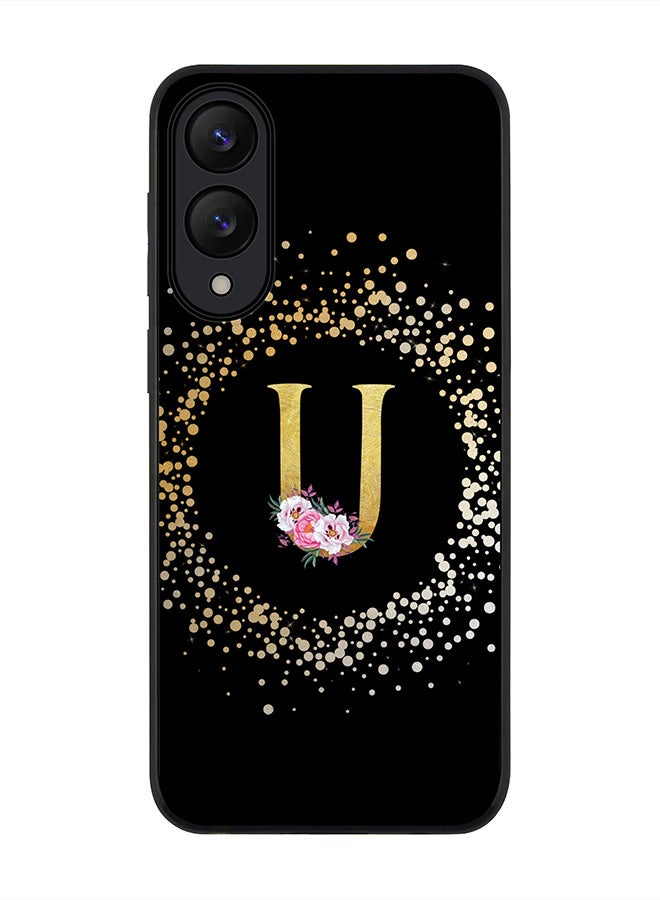 Stylizedd For Samsung Galaxy S25 Edge Case,Slim fit Camera Protection, Shockproof Thin Phone cover  - Custom Monogram Floral - U ( Black )