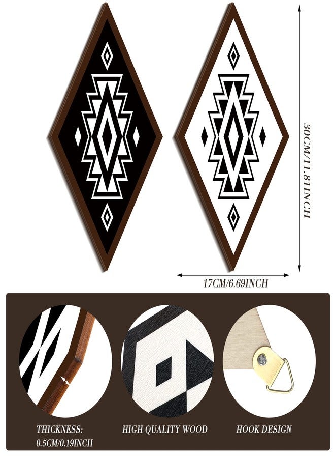 فيرايكل مجموعة فيرايكل المكونة من 4 قطع من ديكورات الحائط الأزتيكية، ديكورات منزلية ريفية، فن جداري غربي بوهيمي، لوحة خشبية على شكل ماسة أزتيكية، إطار خشبي هندسي على شكل ماسة معلق (ريفي) - Image 2