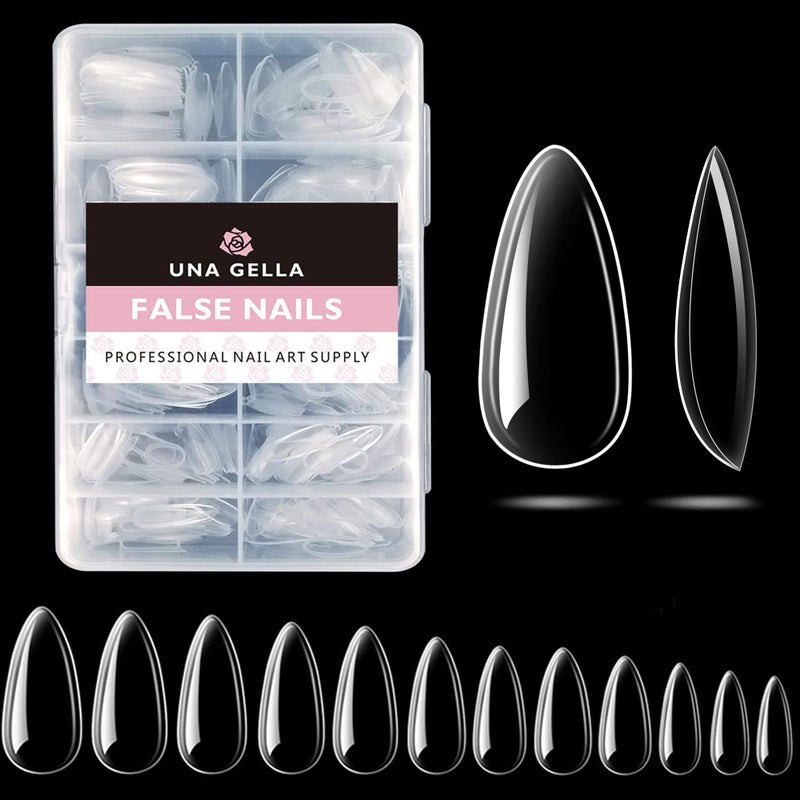 UNA GELLA أطراف أظافر جيل اللوز المزيفة UNA GELLA، 216 قطعة أظافر لوز متوسطة الشكل للأظافر الأكريليكية طويلة الأمد، مثالية لعمل الأظافر الفرنسية في المنزل 12 حجمًا - Image 1