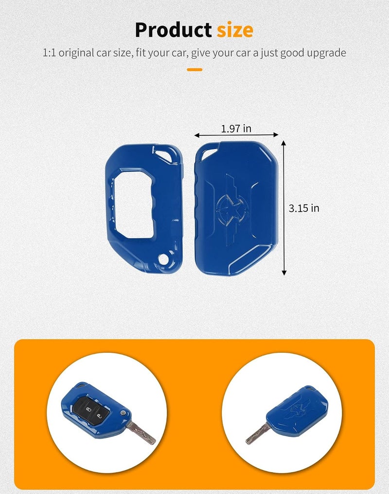 Hoolcar Key Fob Cover Case Key Holder Shell Remote Control Smart Key Fob Protector Compatible with Jeep Wrangler JL JLU & Gladiator JT 2018-2025, Blue - Image 4