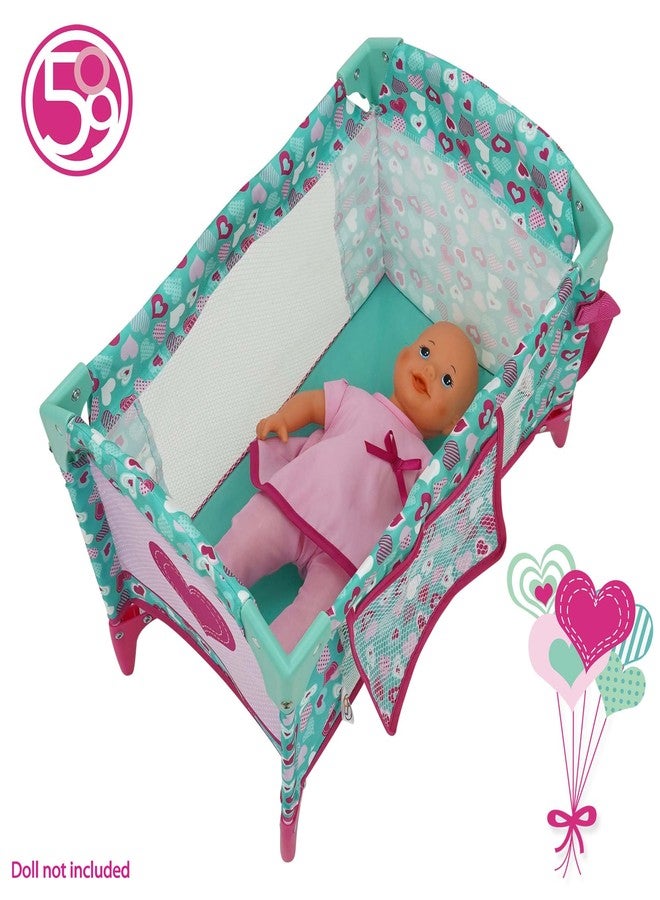 509 Crew: Mint Heart - Dream n' Fun Doll Play Yard - وردي وأخضر، سرير نوم محمول، جيوب تخزين، ألعاب - دمى - حيوانات محشوة، للأطفال من عمر 3 سنوات فما فوق - Image 5
