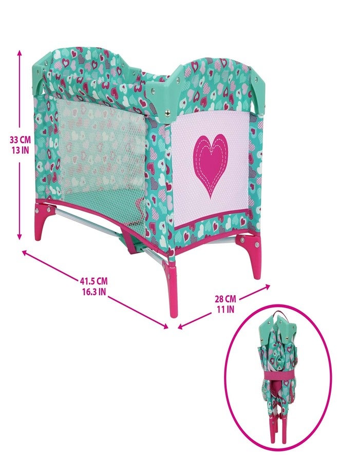 509 Crew: Mint Heart - Dream n' Fun Doll Play Yard - وردي وأخضر، سرير نوم محمول، جيوب تخزين، ألعاب - دمى - حيوانات محشوة، للأطفال من عمر 3 سنوات فما فوق - Image 2