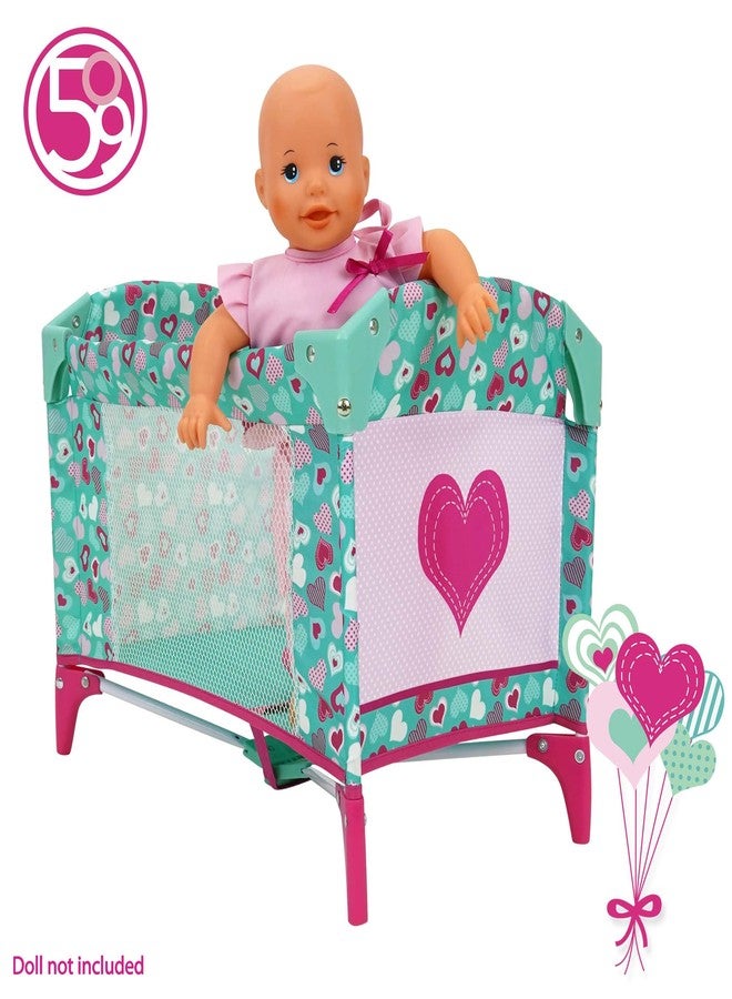 509 Crew: Mint Heart - Dream n' Fun Doll Play Yard - وردي وأخضر، سرير نوم محمول، جيوب تخزين، ألعاب - دمى - حيوانات محشوة، للأطفال من عمر 3 سنوات فما فوق - Image 4