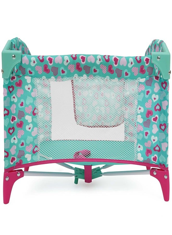 509 Crew: Mint Heart - Dream n' Fun Doll Play Yard - وردي وأخضر، سرير نوم محمول، جيوب تخزين، ألعاب - دمى - حيوانات محشوة، للأطفال من عمر 3 سنوات فما فوق - Image 3