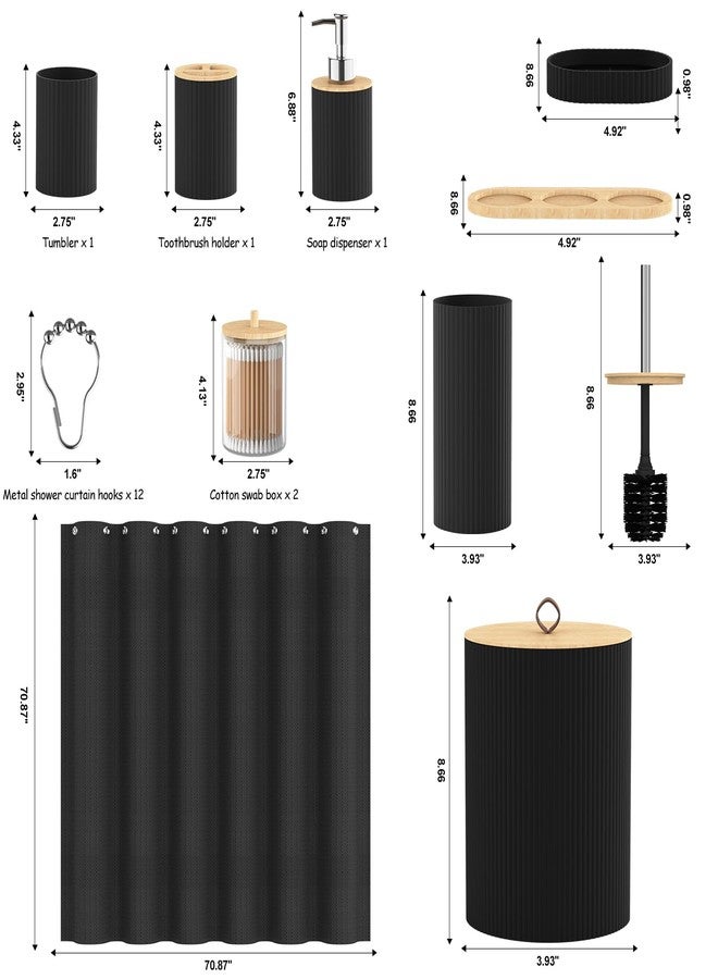 PLIOW Bathroom Accessories Set - 22PCS Black Bathroom Set with Shower Curtain,Trash Can,Toilet Brush Holder Set & Soap Dispenser - Stylish & Functional Bath Decor for Home, Apartment - Image 3