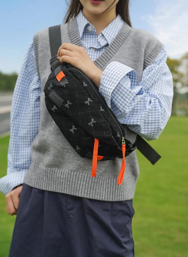 Take Two Black Corduroy Crossbody Bag with Bow Detail